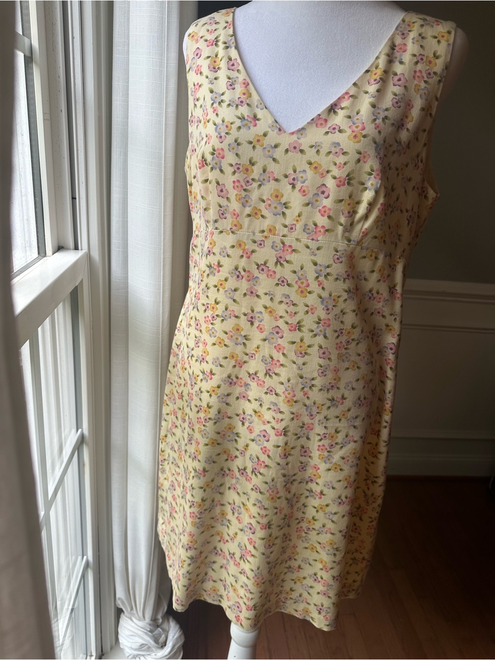 J. Crew Yellow Floral V-Neck Sleeveless Dress